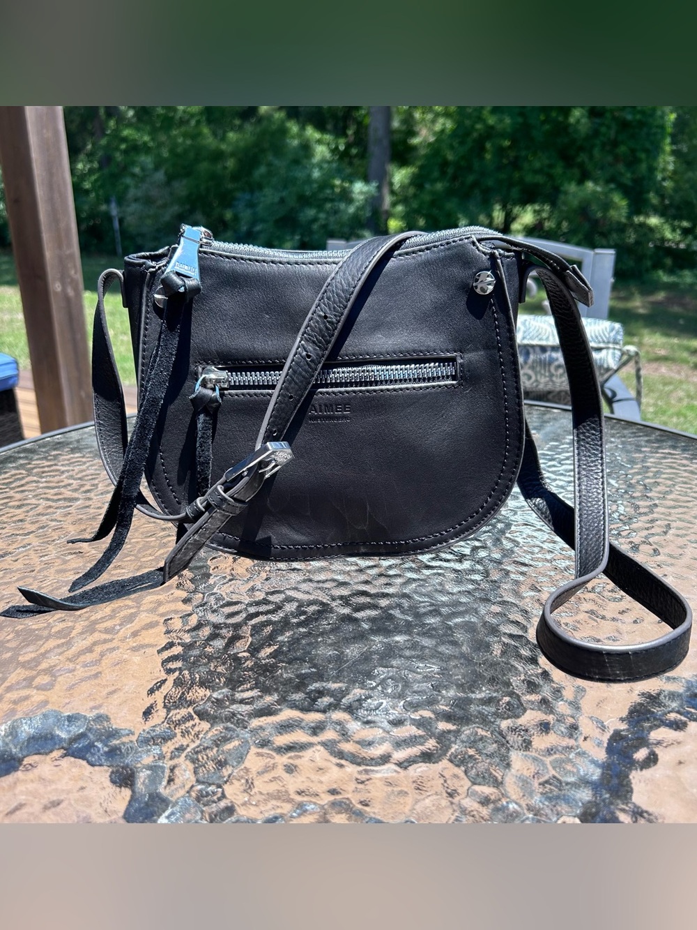 Aimee Kestenberg EUC Black Leather Crossbody Saddle Bag Inner Pocket Zip Closure